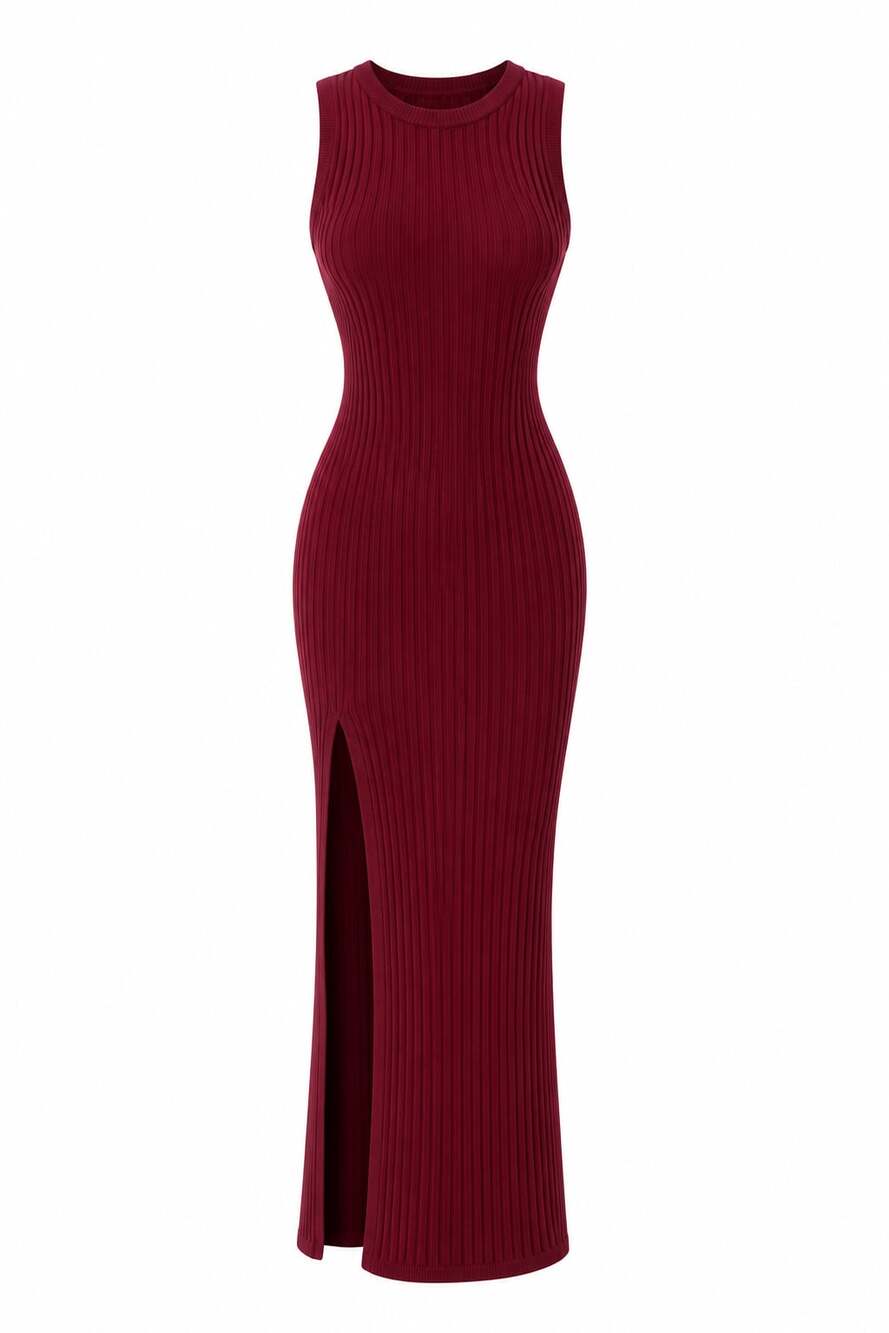 Charlotte Russe Women's Ribbed Knit Maxi Dress with Side Slit